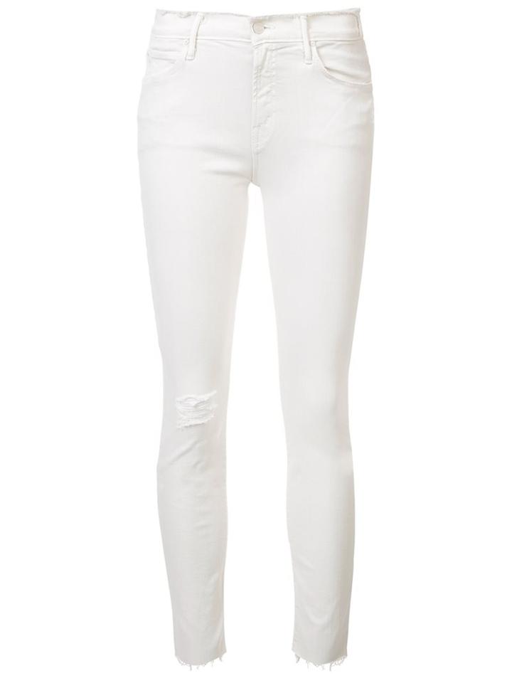 Mother Frayed Skinny Jeans, Women's, Size: 25, White, Cotton/polyester/spandex/elastane