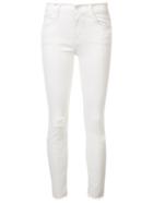 Mother Frayed Skinny Jeans, Women's, Size: 25, White, Cotton/polyester/spandex/elastane