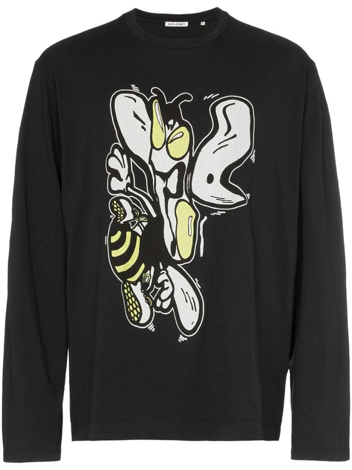 Our Legacy Wasp Print Long Sleeved Cotton T-shirt - Black