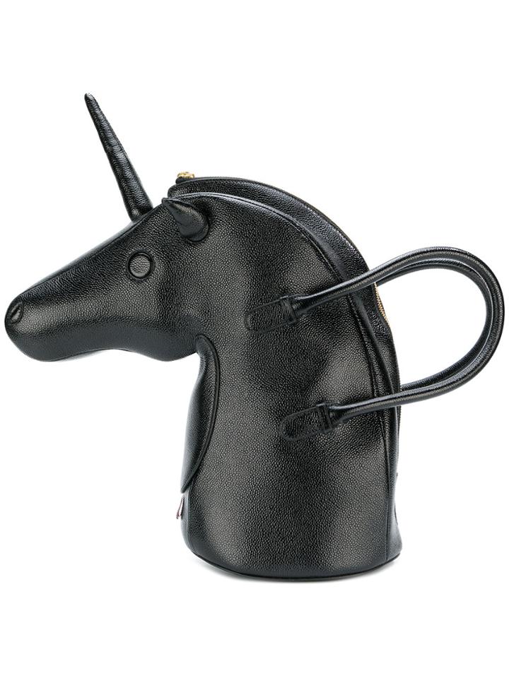 Thom Browne Unicorn Bag In Pebble Lucido Leather - Black