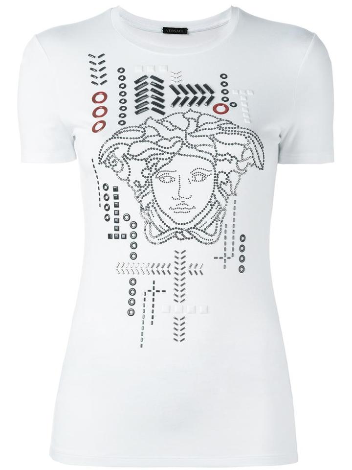Versace Medusa Head Embroidered T-shirt, Women's, Size: 40, White, Viscose/spandex/elastane