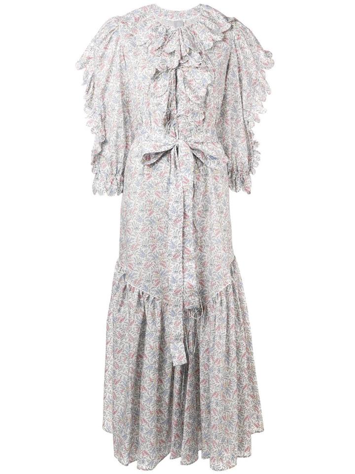 Horror Vacui Scalloped Floral Print Dress - White