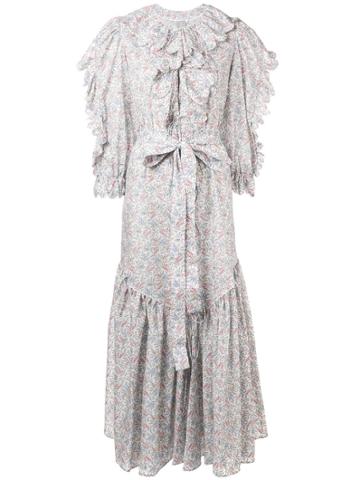 Horror Vacui Scalloped Floral Print Dress - White