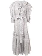 Horror Vacui Scalloped Floral Print Dress - White