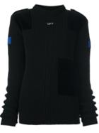 Off-white Knitted Velvet Panel Jumper, Women's, Size: Medium, Black, Cotton/wool