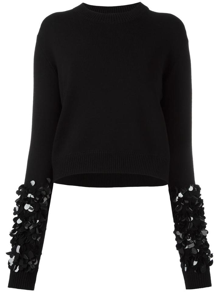 Mcq Alexander Mcqueen Embellished Sleeve Jumper, Women's, Size: Medium, Black, Wool