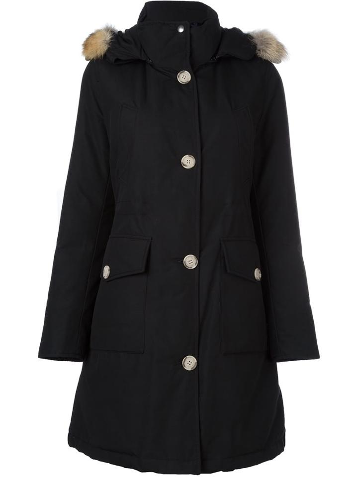 Woolrich Hooded Parka, Women's, Size: Large, Black, Cotton/feather Down/polyamide/coyote Fur