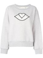 See By Chloé Big Bisou Patch Sweatshirt, Women's, Size: Small, Grey, Cotton/spandex/elastane