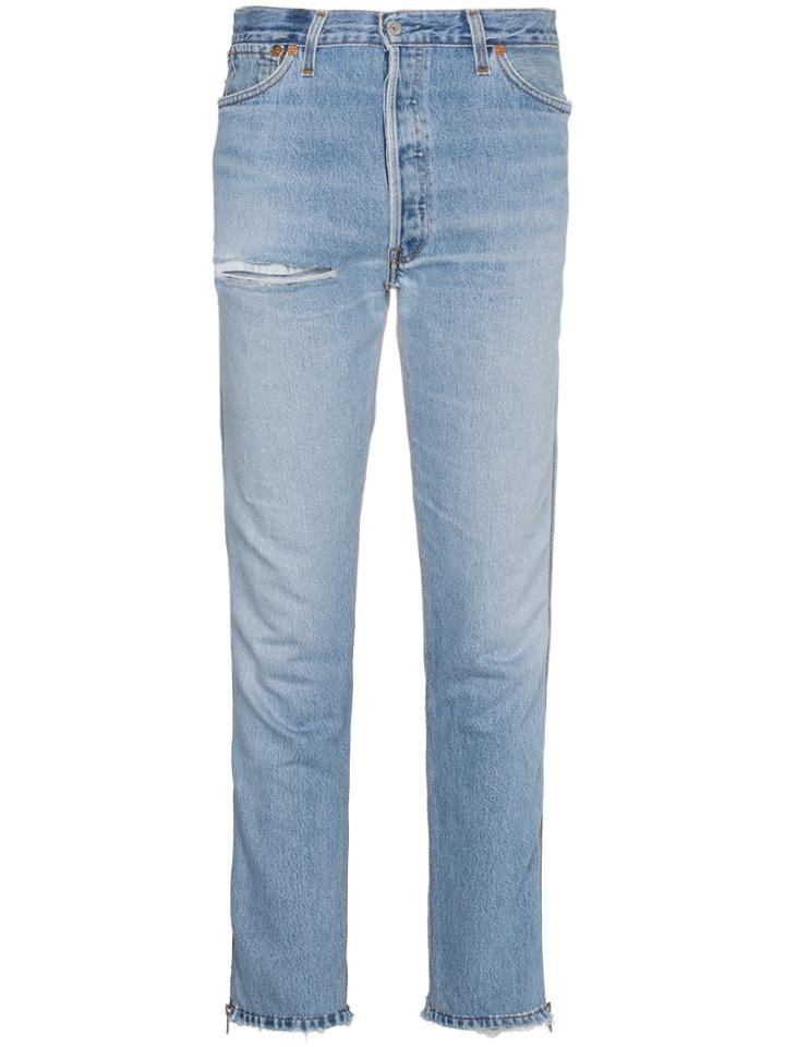 Re/done Mid Rise Ankle Zip Slim Jeans - Blue