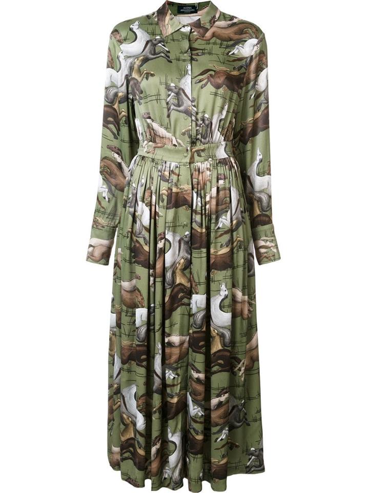 Alena Akhmadullina Horse Print Pleated Shirt Dress - Green
