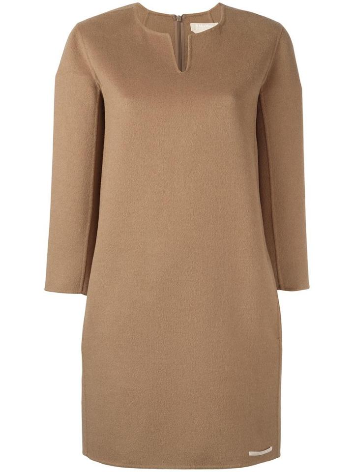 's Max Mara Three-quarters Sleeve Shift Dress, Women's, Size: 40, Brown, Angora/virgin Wool