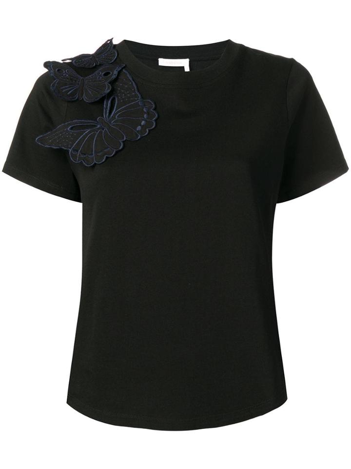See By Chloé Embroidered Butterfly Appliqué T-shirt - Black