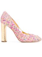 Casadei Metallic Heel Tweed Pumps - Pink & Purple