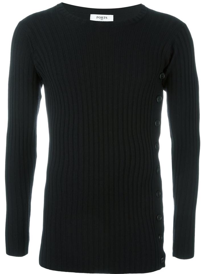 Ports 1961 Ribbed Knit Jumper, Men's, Size: Large, Black, Polyester/wool