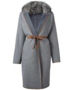 Loro Piana Belted Coat, Women's, Size: 46, Grey, Polyester/lamb Skin/cashmere