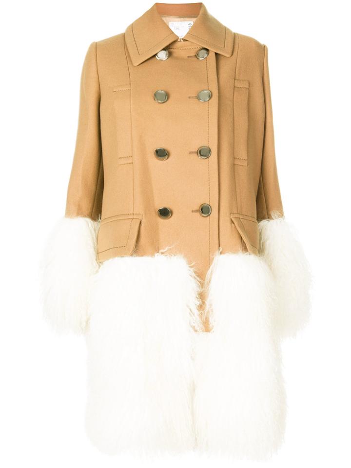 Sacai Mongolian Wool Panelled Coat - Nude & Neutrals