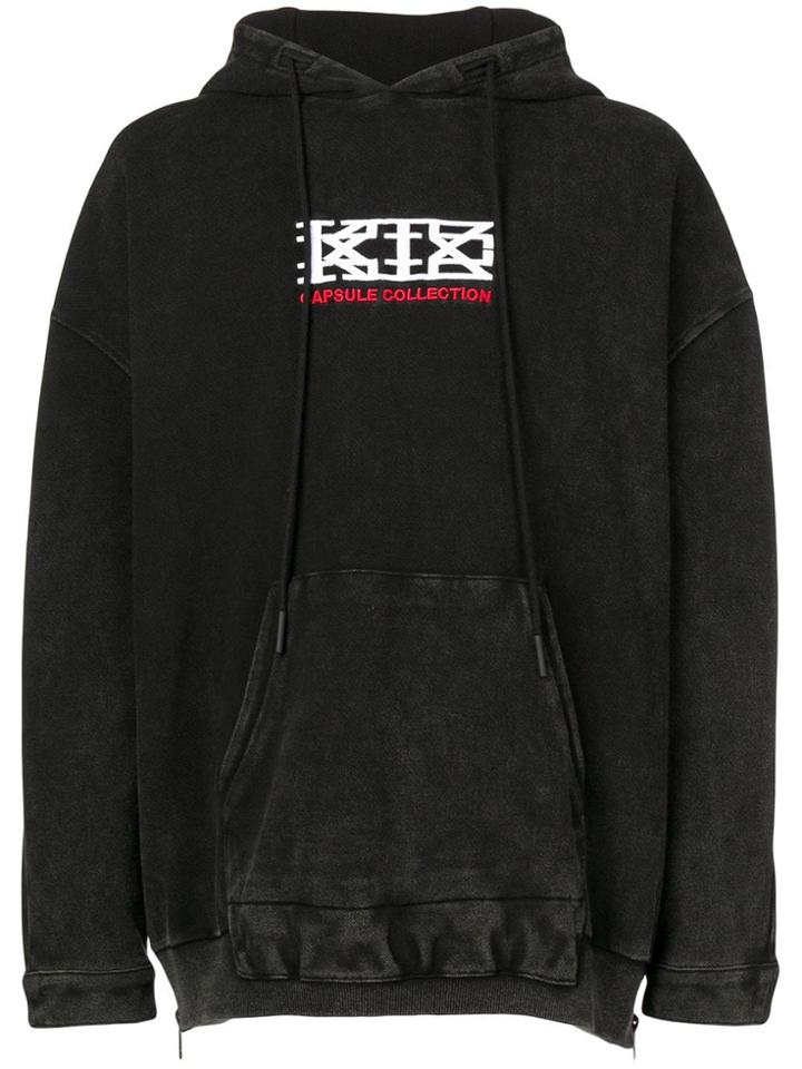 Ktz Embroidered Skull And Snake Hoodie - Black