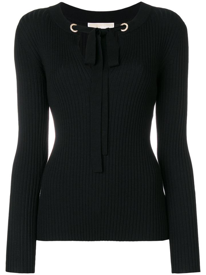 Michael Michael Kors Tie-front Ribbed Sweater - Black