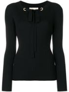 Michael Michael Kors Tie-front Ribbed Sweater - Black