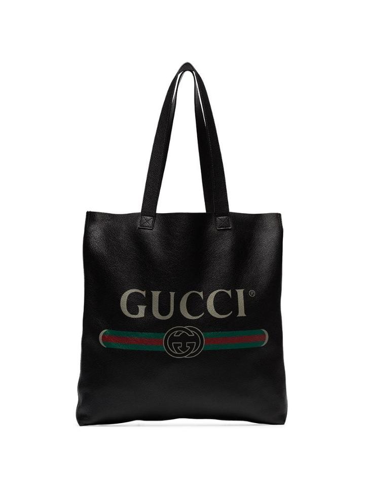 Gucci Logo Tote Leather Bag - Black