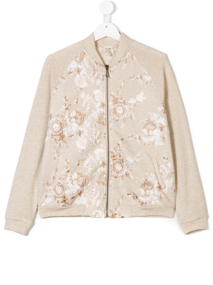 Caffe' D'orzo Teen Sissi Lace Panel Bomber Jacket - Nude & Neutrals