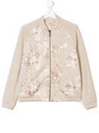 Caffe' D'orzo Teen Sissi Lace Panel Bomber Jacket - Nude & Neutrals