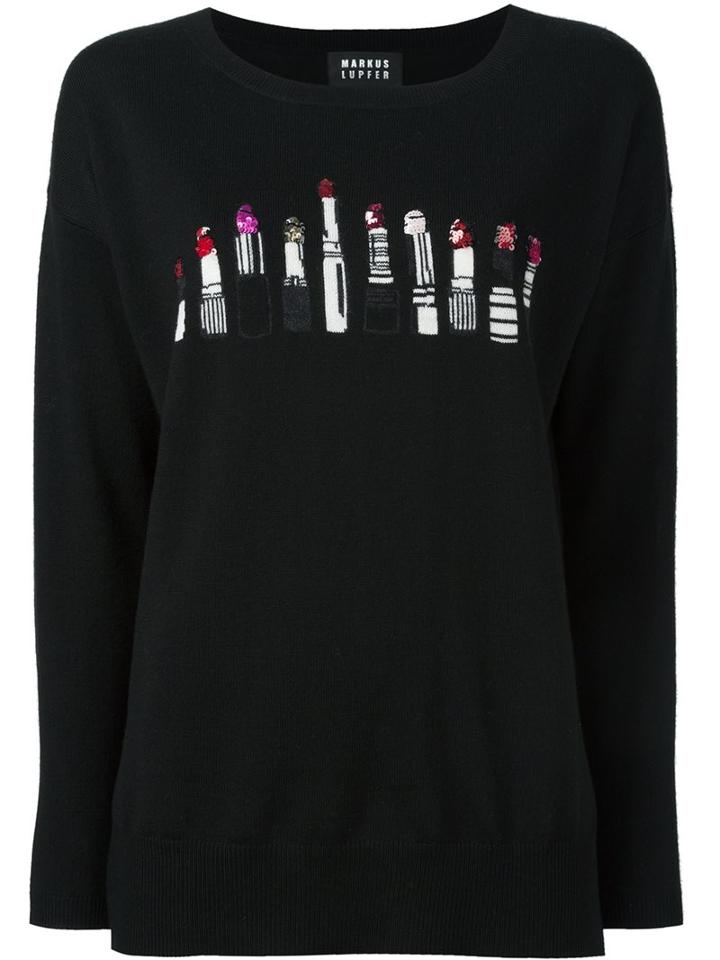 Markus Lupfer Lipstick Intarsia Jumper, Women's, Size: Xs, Black, Merino