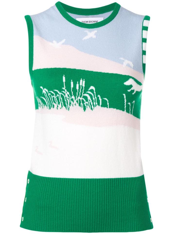 Thom Browne 4-bar Green Scenery Crew Neck