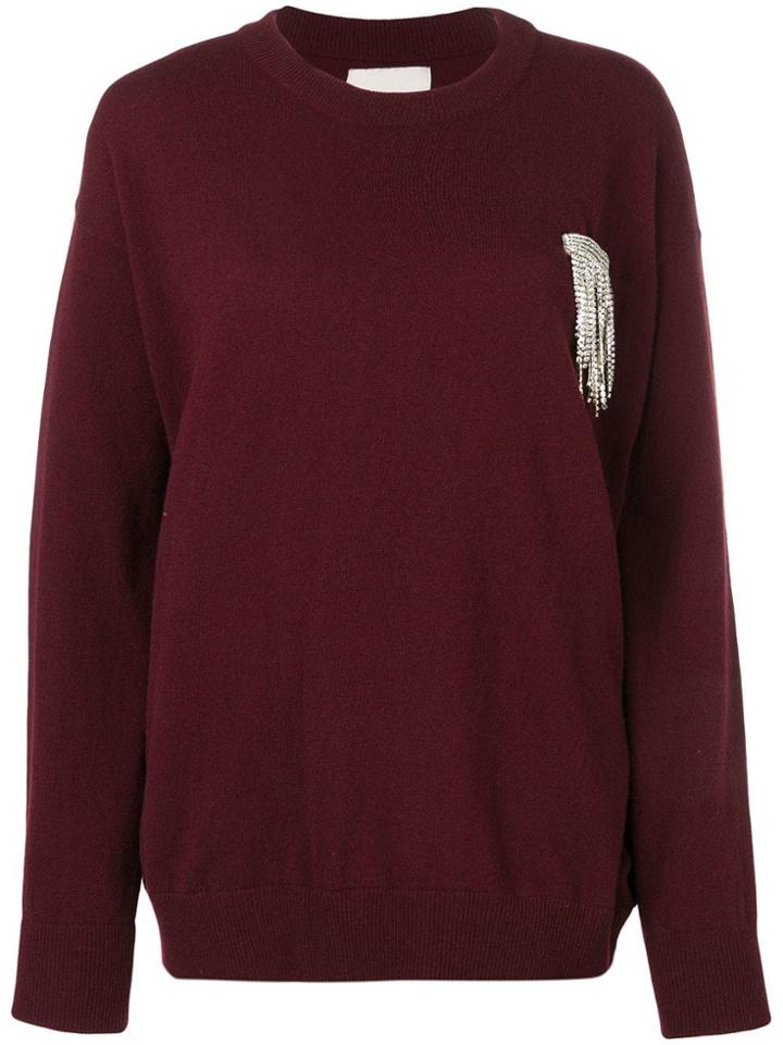 Laneus Crew Neck Embellished Jumper - Red