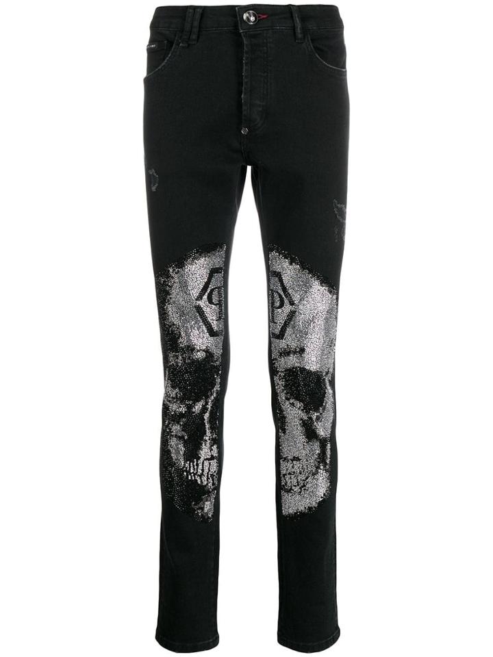 Philipp Plein Skull Print Skinny Jeans - Black