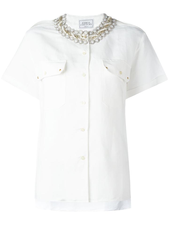 Forte Couture Studded Collar Shirt, Women's, Size: Large, White, Cotton