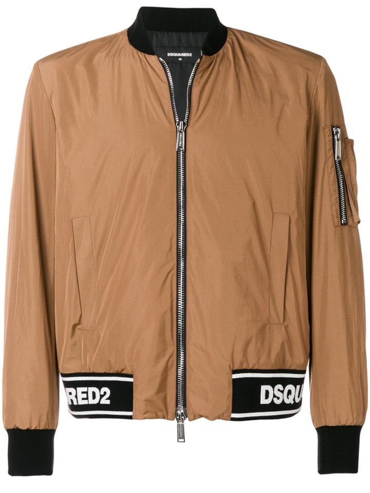 Dsquared2 Logo Ribbed Bomber Jacket - Brown
