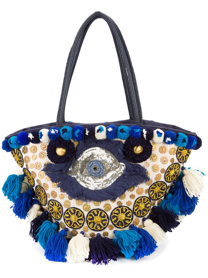 Figue Mediterranean Tuk Tuk Bag, Women's, Blue, Cotton/raffia/leather/shell