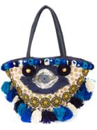 Figue Mediterranean Tuk Tuk Bag, Women's, Blue, Cotton/raffia/leather/shell