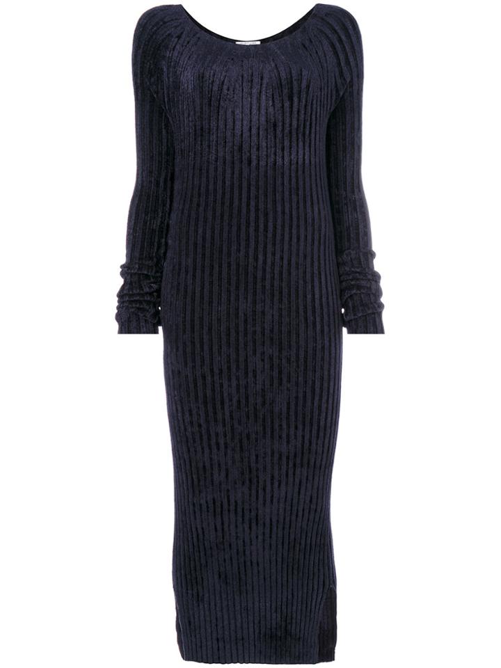 Helmut Lang Velvet Style Ribbed Dress - Blue