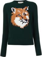 Maison Kitsuné Fox Intarsia Jumper, Women's, Size: Small, Green, Lambs Wool