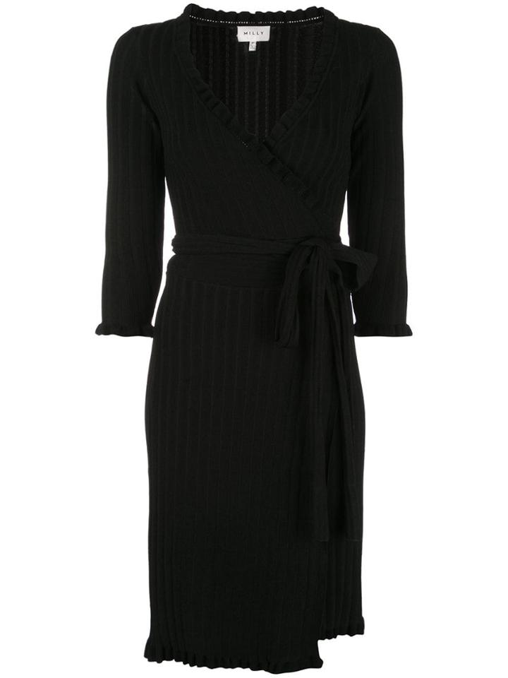 Milly Ribbed Knit Short Wrap Dress - Black