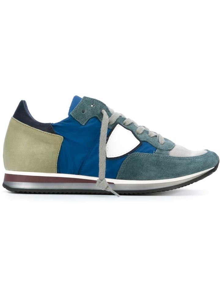 Philippe Model Panelled Low-top Sneakers, Men's, Size: 41, Blue, Leather/nylon/rubber