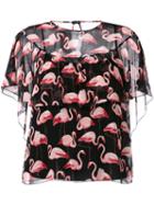 Red Valentino - Flamingo Print Blouse - Women - Silk/polyester - 42, Black, Silk/polyester