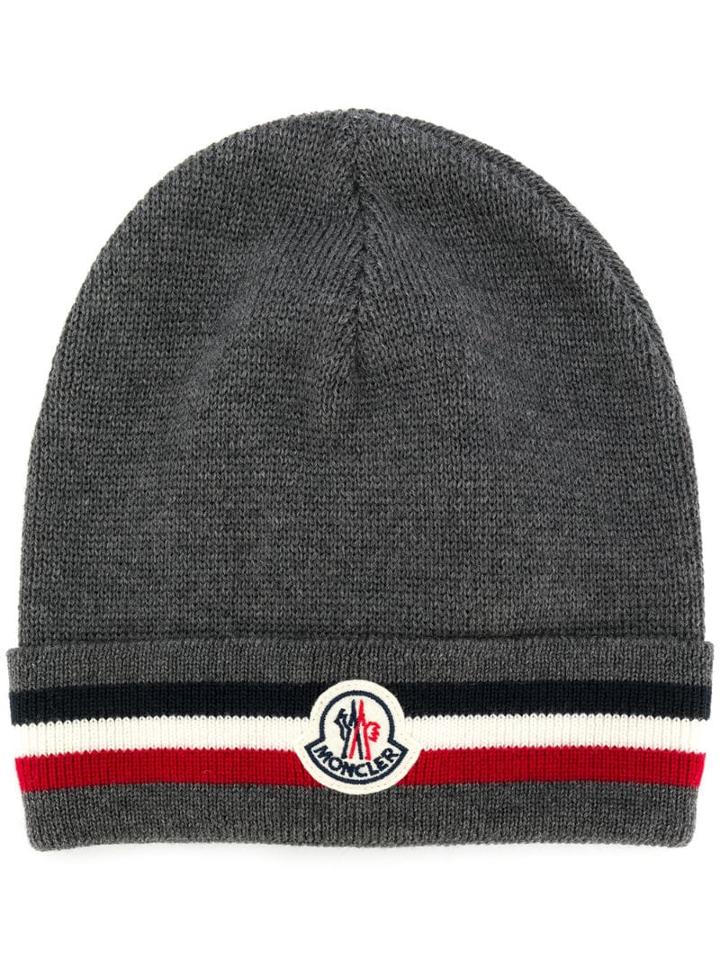 Moncler Striped Trim Beanie - Grey