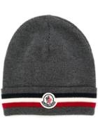 Moncler Striped Trim Beanie - Grey
