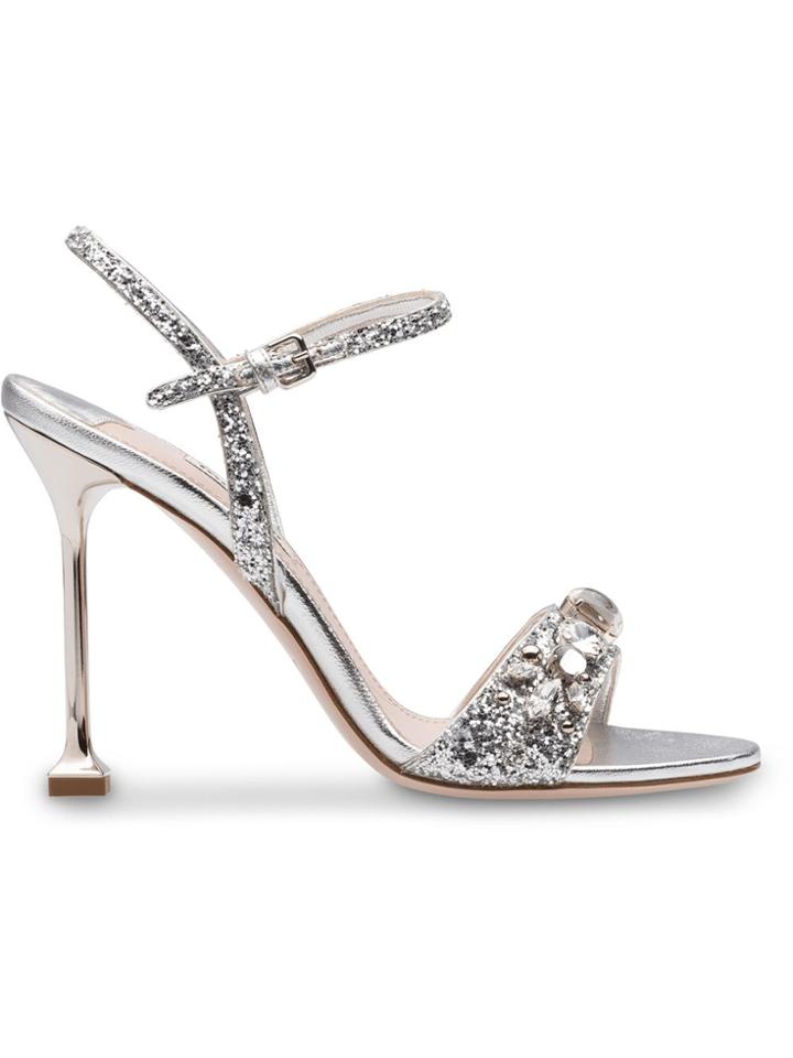 Miu Miu Glittered Sandals - Grey