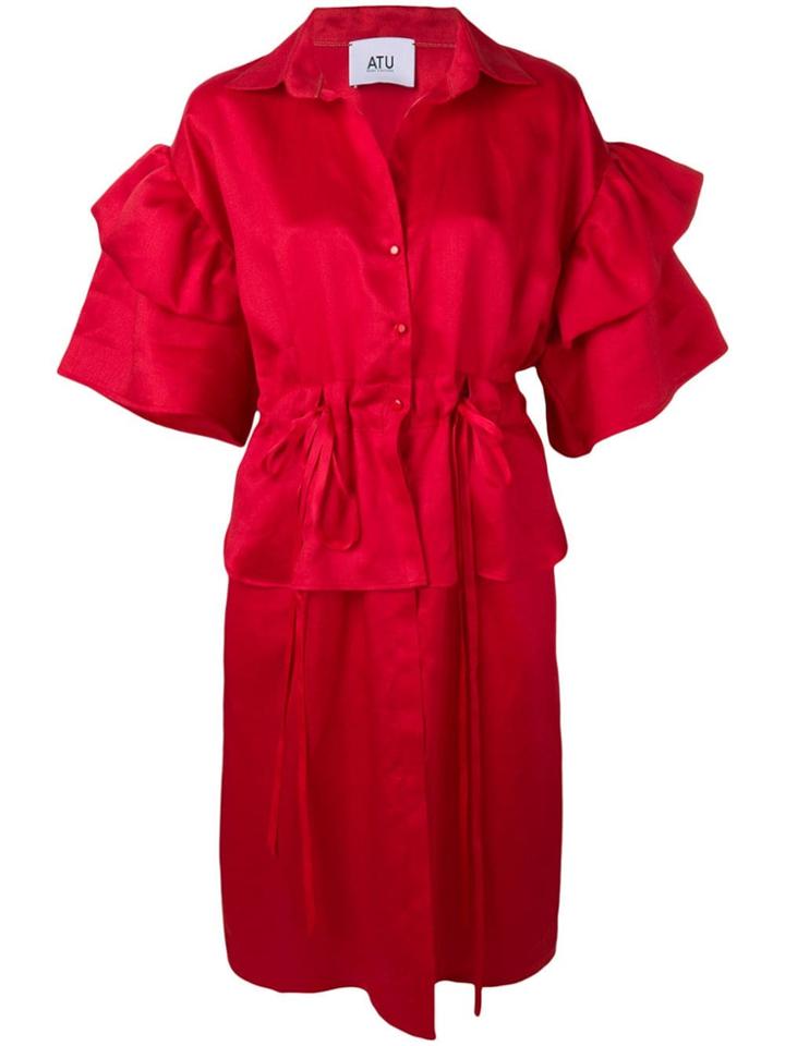 Atu Body Couture Puff-sleeve Midi Dress - Red