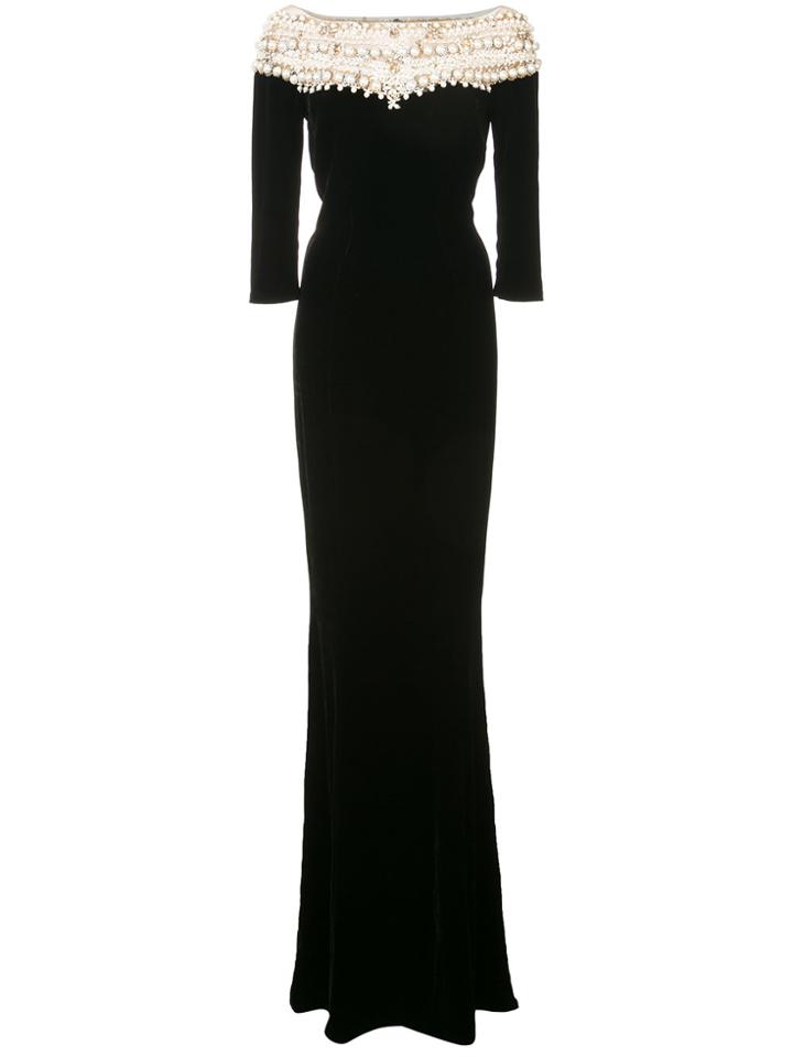 Marchesa Embellished Neckline Gown - Black