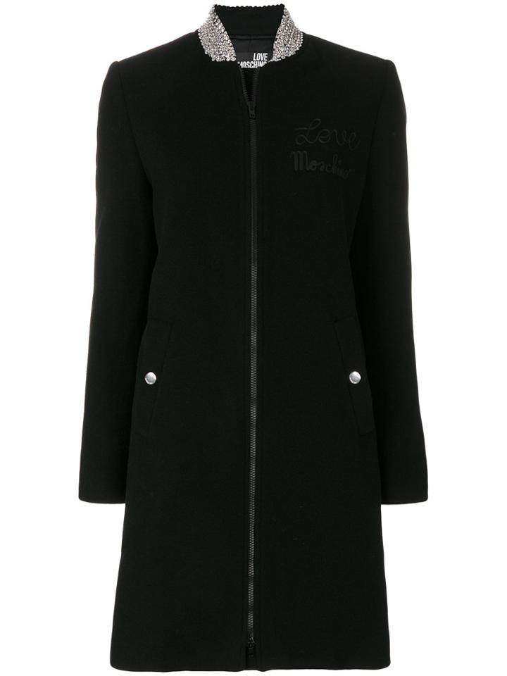 Love Moschino Embellished Collar Zip Coat - Black