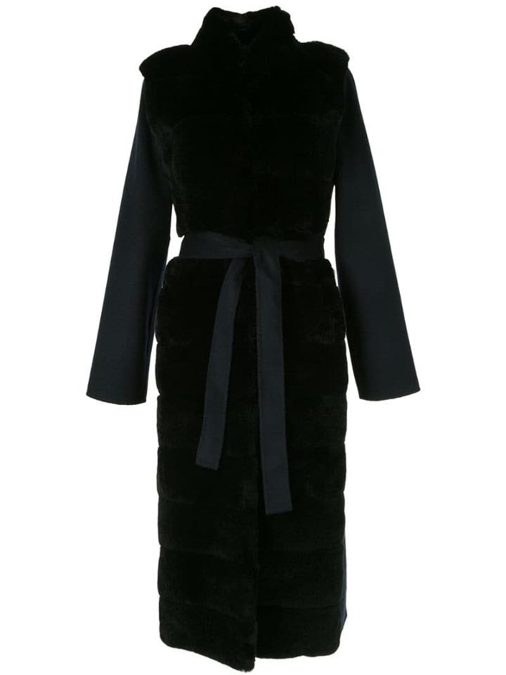 Yves Salomon Belted Single-breasted Coat - Black