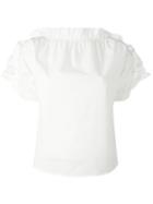 Msgm Ruffle Detail Blouse, Women's, Size: 38, White, Cotton/polyurethane/spandex/elastane