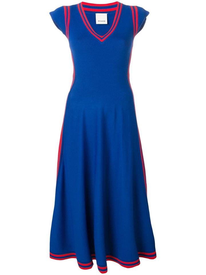 Pinko Contrast-trim Flared Midi Dress - Blue