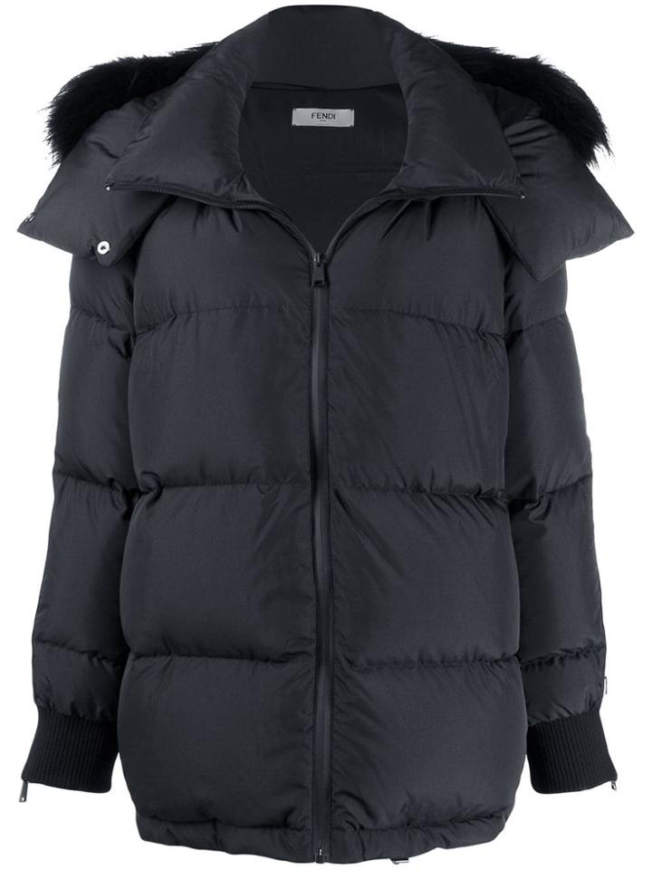 Fendi Fox-fur Trimmed Coat - Black