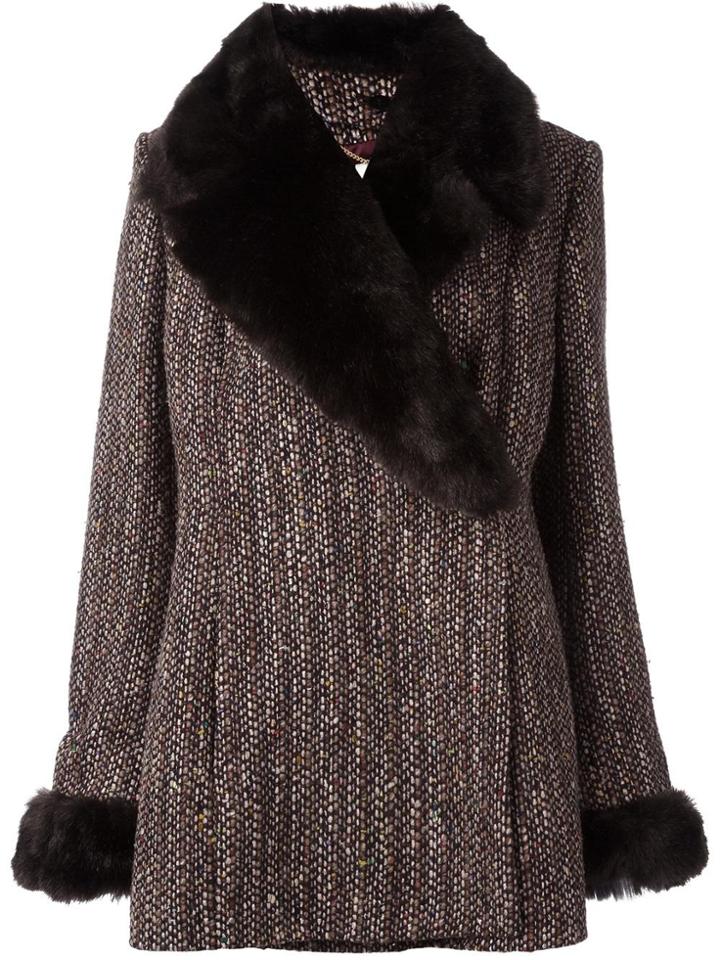 Céline Vintage Removable Faux Fur Collar Coat - Brown